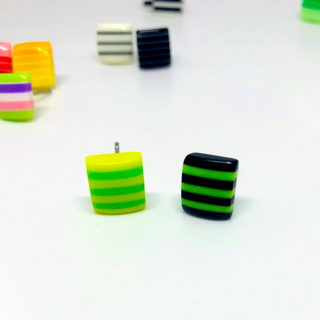 Mixed Multi Color Minimalist Repurposed Vintage Striped Bead Stud Earrings 20$